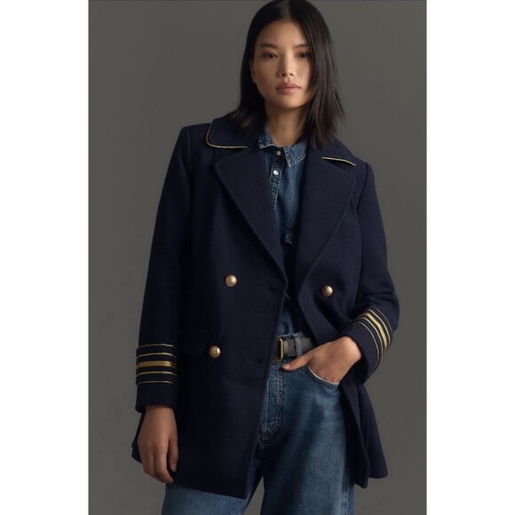 Anthropologie Maeve Peacoat Military Women Blue Jacket Preppy Retro Medium NWT - Picture 7 of 12